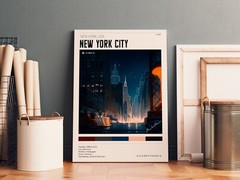 New York Vintage – Manhattan Retro Style Canvas 12×16 inches Framed