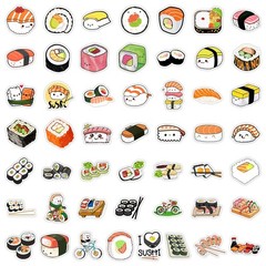 50pcs Waterproof Vinyl Stickers Sushi Japanese Food Luggage Phone Laptop Car