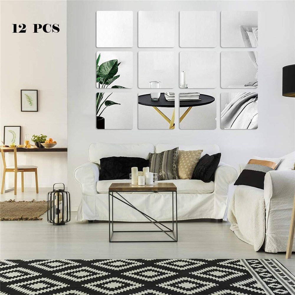 12PCS Mirror Wall Stickers Decoration, DIY Acrylic Removable Square Wall Stic…