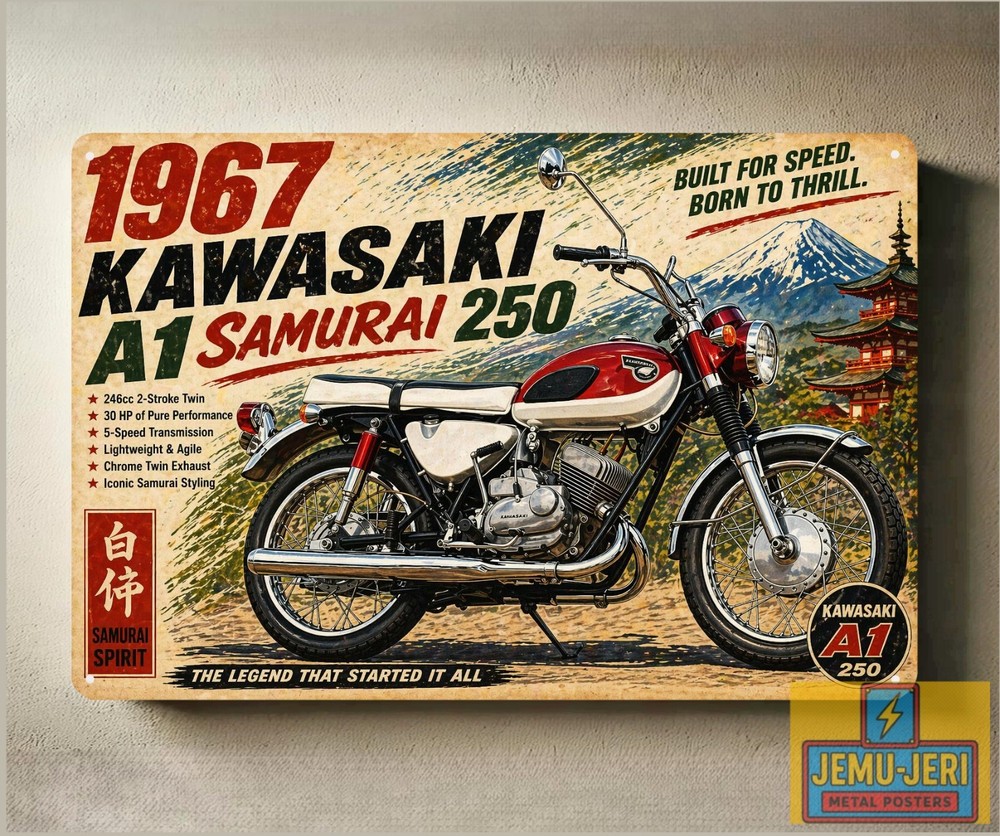 1967 Kawasaki A1 Samurai 250 Motorcycle Metal Poster 30x20cm Sign