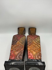 2 Elements Harlequin Embossed Decorative Metal Vase collection. 17in Tall