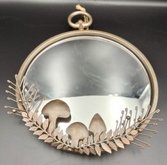 Unique Metal Mirror With Mushroom Accents Wall Decor/Organic Charm 9.5”