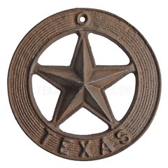 Cast Iron TEXAS Wall Star with Circle Bezel Heavy Duty Rustic Western Decor 7.5″