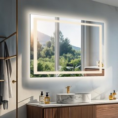 Smart Bluetooth LED Bathroom Mirror Backlight Wall Makeup Mirror Digital Display