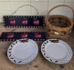 VTG Apple Kitchen Decor Set Cades Creek Plates Basket Signs 80s 90s Country Farm