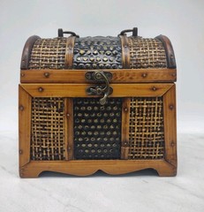 Wicker Wood Chest With Metal Accents 7 Inch Length 6 Inch Tall Handle & Latch