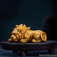 8cm Boxwood HandCarved PI Xiu Luck Handheld Ornament Home Feng Shui Pendant