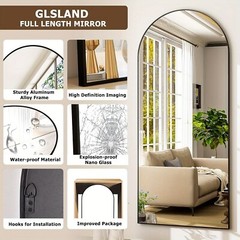 Full Length Floor Mount Mirror. Aluminum Alloy Frame Arch HD For Bedroom