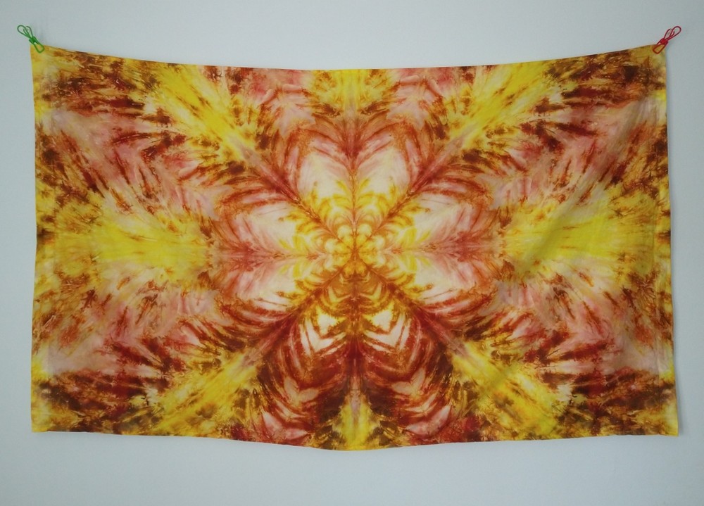 Yellow, Red & Bronze Starflower Ice Dye Wall Hanger/Mini Tapestry(30in X 48in)