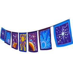 Celestial Sun Moon Star Planet Prayer Flag wall hanging String Bali Batik art