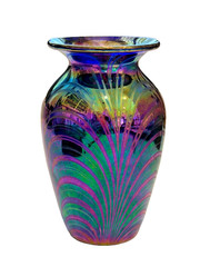 PULLED FEATHER IRIDESCENT STUDIO ART GLASS signed dated FLOWER VASE