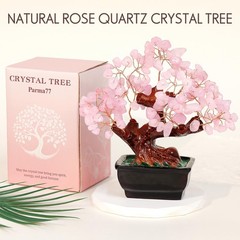 Feng Shui Natural Rose Pink Quartz Crystal Money Tree Bonsai Style Decoration Fo
