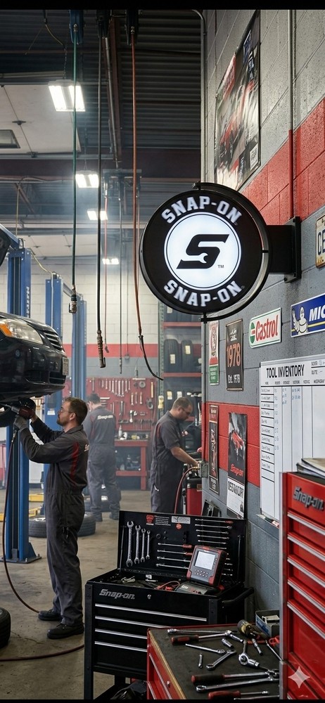 Snap On Tools Double Sided Sign LED Rotates Garage Man Cave Work Shop 20″ Black!