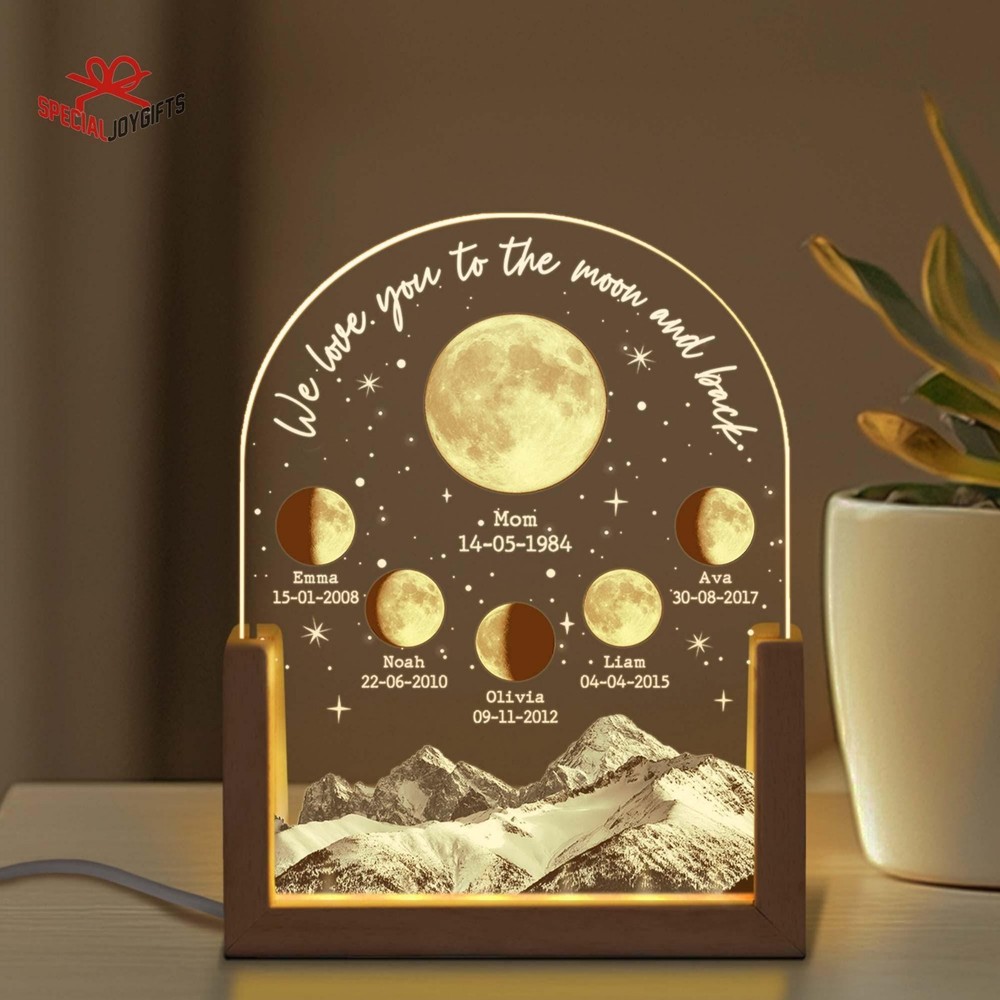 Personalized Moon Phase Night Light with Kids Names, Custom Gift for Mom Dad
