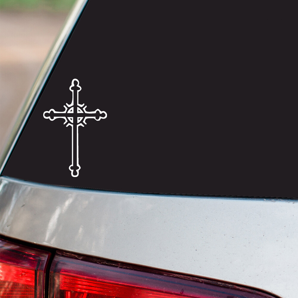 Christian Cross Sticker Jesus Religious S51 all chrome and regular vinyl colors