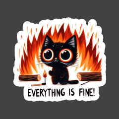 Cat Sticker Vinyl Decal Everything Is Fine Fire Funny Dark Humor Meme