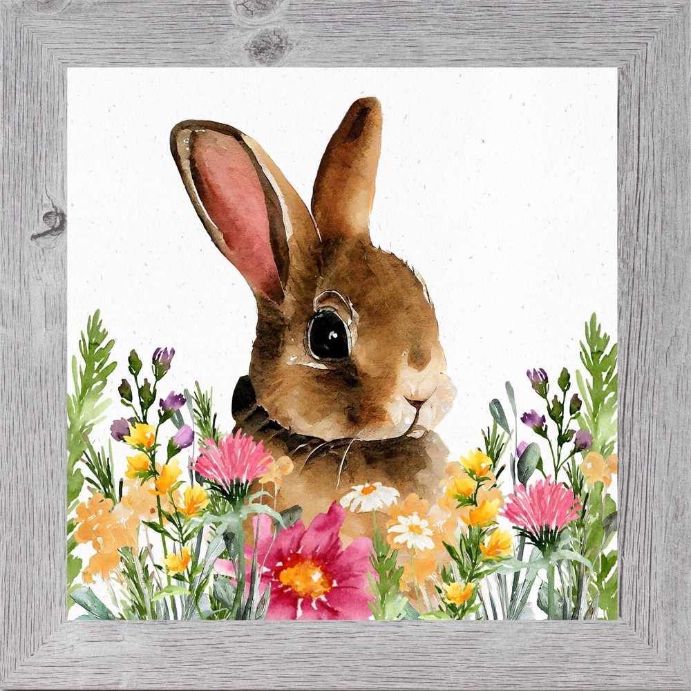 Spring Bunny Wall Decor – Neutral Framed Animal Art for Kitchen or Living Room