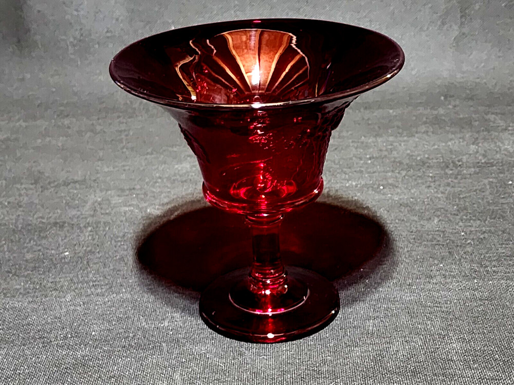 Ruby Red Pressed Glass Compote Candy Dish Berry Pattern
