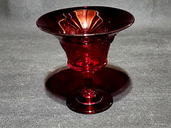 Ruby Red Pressed Glass Compote Candy Dish Berry Pattern