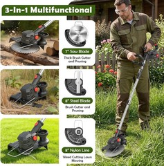 24V Cordless String Trimmer, 8-inch Battery Powered Weed Wacker with 2×4.0Ah Bat