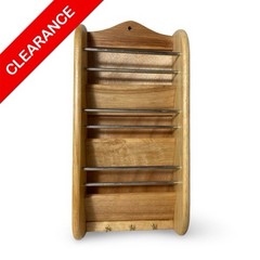 NEW Vintage Wooden Letter Organizer Mail Holder Metal Rails Brass Hooks