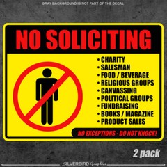 No Soliciting sticker window vinyl label decal home knocking notice set of 2