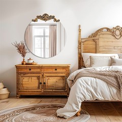 Round Frameless Wall Mirror for Bedroom Entrance Vintage Baroque Wall Mirror