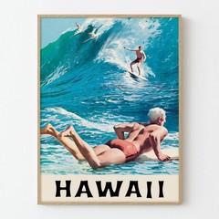 Vintage Hawaii Surf Poster Retro Beach Wave Travel Wall Art Tropical Island