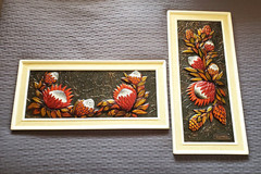 VTG Copper Relief Repoussé (2) Painted Floral Wall Art Claassens 1981 S. Africa