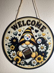 Pittsburgh Steelers Wreath Aluminum Door Sign Wall Round 12” Football NFL Gno