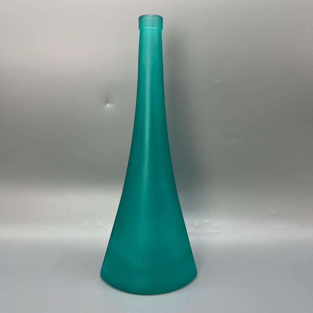 Vintage Asymmetrical Tall Bottle Pressed Glass Frosted Teal Numbered Stamped