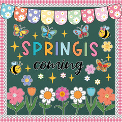 61 Pcs Spring Bulletin Board Decorations – Spring Is Coming Cutouts Flower Butte