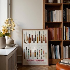 Cricket Bat Evolution Poster, Vintage Sports Equipment Wall Art