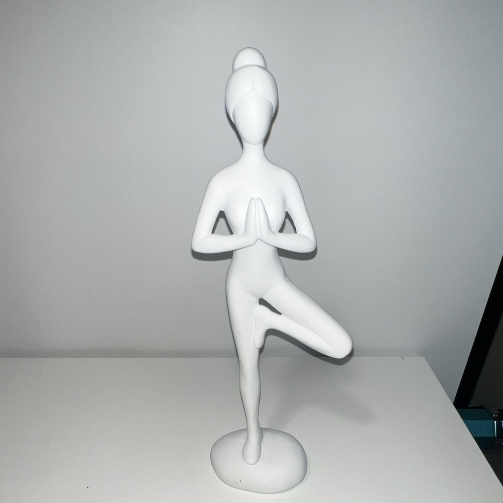 White Yoga Pose Female Figurine Sculpture Freestanding Decor Any Room