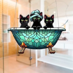 Funny Black Cats in Bathtub Acrylic suncatcher Window Hanging: Bathroom Decor