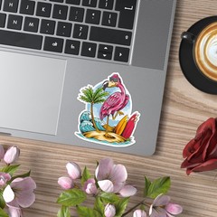 Flamingo Surf Beach – Vinyl Decal Sticker – Car Window Laptop – ebn8051