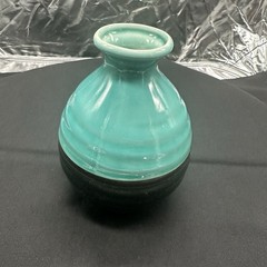 Glossy Teal & Matte Black Colorblock Ceramic Pottery 5″ Small Vase Sake Jug