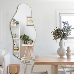 Irregular Wall Mirror, 51.1″x23.6″ Asymmetrical Frameless Mirrors, Large Modern
