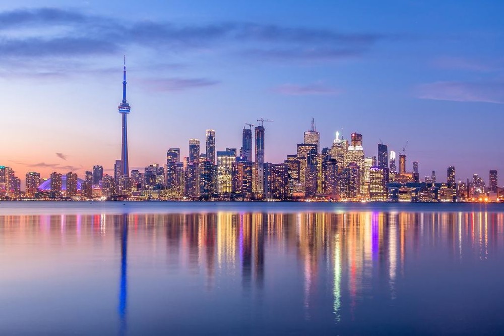 Toronto Canada Skyline CN Tower Night Reflection Lake Ontario Poster 36×24