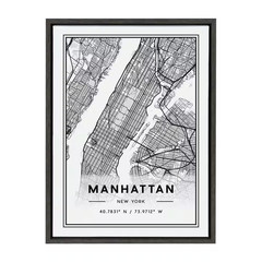 Sylvie Manhattan Modern Map by Jake Goossen Framed Canvas Maps Art Print 18 In.