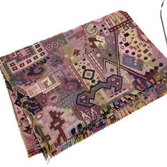 Handwoven Tapestry Tribal Abstract Geometic Pink Purple Woven Textile