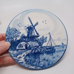 Delft Blue Handpainted Windmill Ceramic Wall Plate Made in Holland 130003