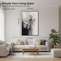 Stunning Large 28″ x 40″ Abstract Flower Art – Modern Black and White Wall Decor