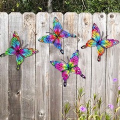 5 Hanging Large 9 Inch Colorful Metal Butterflies Wall Art Outdoor Patio Decor