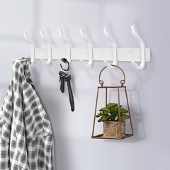 White Wall Hooks Heavy Duty, 17 Inch Coat Hooks Wall Mount with 6 Hooks, Wall…