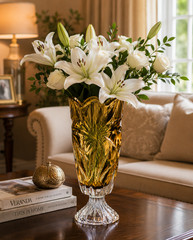 14.5” Amber Bohemian Crystal Footed Vase Flora Czech Glass Centerpiece