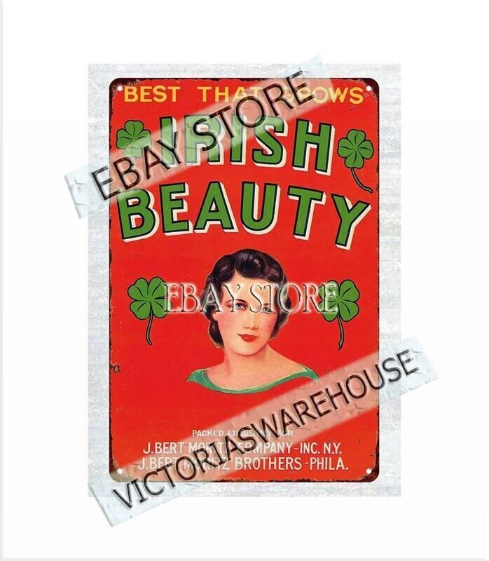 corporate 1950s IRISH BEAUTY LASS PHILADELPHIA NEW YORK IRELAND metal tin sign