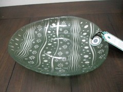 NEW Green Iridescent Glass Easter Egg Shaped Dish 9.25″ x 7″ Made In Turkey