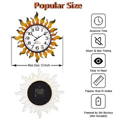 Outdoor Clock Sun Wall Clock Silent Non-Ticking Outdoor Clocks Waterproof for.