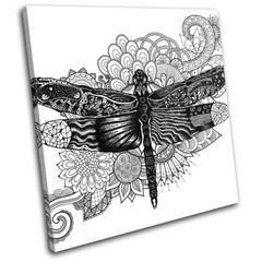 Dragonfly Sketch Mandala Animals SINGLE CANVAS WALL ART Picture Print